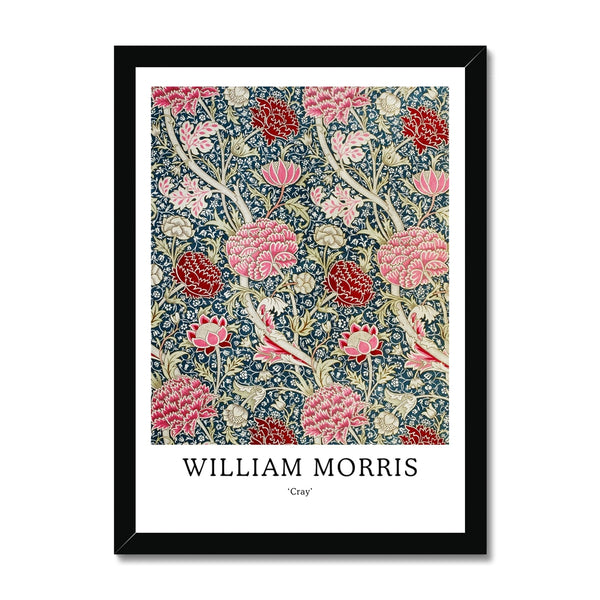 Buy William Morris framed prints in A2, A3 and A4 sizes from Arty Stuff, the Wall Art Store. Morris's vintage nature-inspired pink, red and green Cray framed print design is a great gift for people who love their home, to add a pop of colour, and as a gift for mums, sisters and friends. Available in black, natural and white frames.