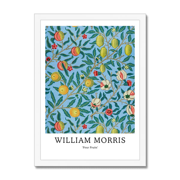 Buy William Morris framed prints in A2, A3 and A4 sizes from Arty Stuff, the Wall Art Store. Morris's vintage nature-inspired green, yellow, blue and red Four Fruits bold, colourful framed print design is a great gift for people who love their home, to add a pop of colour, and as a gift for mums, sisters and friends. Available in black, natural and white frames.