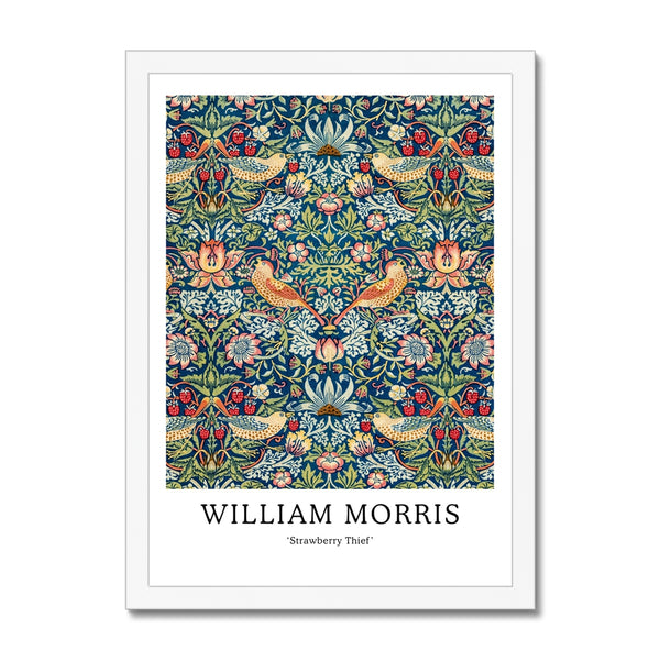 Buy William Morris framed prints in A2, A3 and A4 sizes from Arty Stuff, the Wall Art Store. Morris's vintage nature-inspired green, blue and red Strawberry Thief framed print design is a great gift for people who love their home, to add a pop of colour, and as a gift for mums, sisters and friends. Available in black, natural and white frames.