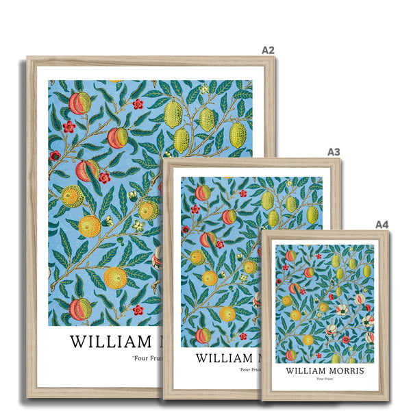 Buy William Morris framed prints in A2, A3 and A4 sizes from Arty Stuff, the Wall Art Store. Morris's vintage nature-inspired green, yellow, blue and red Four Fruits bold, colourful framed print design is a great gift for people who love their home, to add a pop of colour, and as a gift for mums, sisters and friends. Available in black, natural and white frames.
