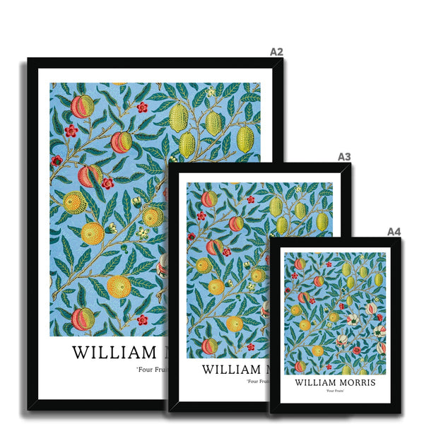 Buy William Morris framed prints in A2, A3 and A4 sizes from Arty Stuff, the Wall Art Store. Morris's vintage nature-inspired green, yellow, blue and red Four Fruits bold, colourful framed print design is a great gift for people who love their home, to add a pop of colour, and as a gift for mums, sisters and friends. Available in black, natural and white frames.
