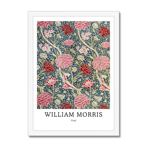 Buy William Morris framed prints in A2, A3 and A4 sizes from Arty Stuff, the Wall Art Store. Morris's vintage nature-inspired pink, red and green Cray framed print design is a great gift for people who love their home, to add a pop of colour, and as a gift for mums, sisters and friends. Available in black, natural and white frames.