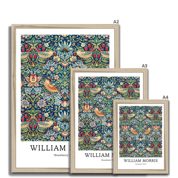 Buy William Morris framed prints in A2, A3 and A4 sizes from Arty Stuff, the Wall Art Store. Morris's vintage nature-inspired green, blue and red Strawberry Thief framed print design is a great gift for people who love their home, to add a pop of colour, and as a gift for mums, sisters and friends. Available in black, natural and white frames.
