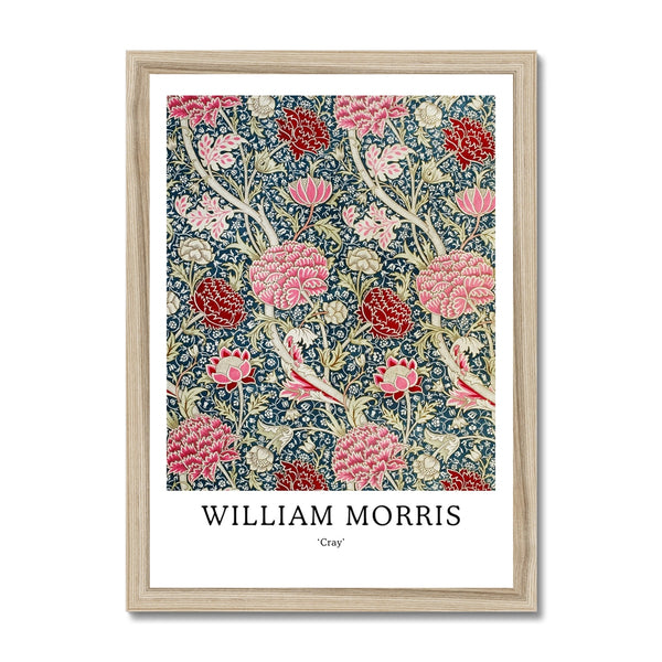 Buy William Morris framed prints in A2, A3 and A4 sizes from Arty Stuff, the Wall Art Store. Morris's vintage nature-inspired pink, red and green Cray framed print design is a great gift for people who love their home, to add a pop of colour, and as a gift for mums, sisters and friends. Available in black, natural and white frames.